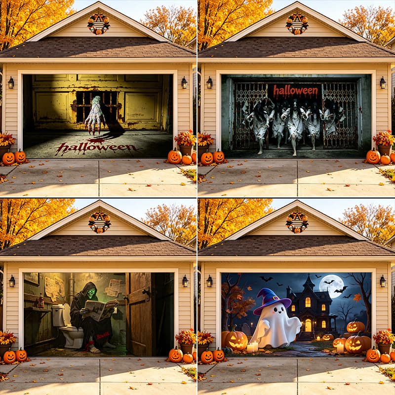 Cross-Border Halloween Garage Door Banner Decoration Hanging Cloth Holiday Party Decoration Door Sticker Tapestry Outdoor Garage Decoration