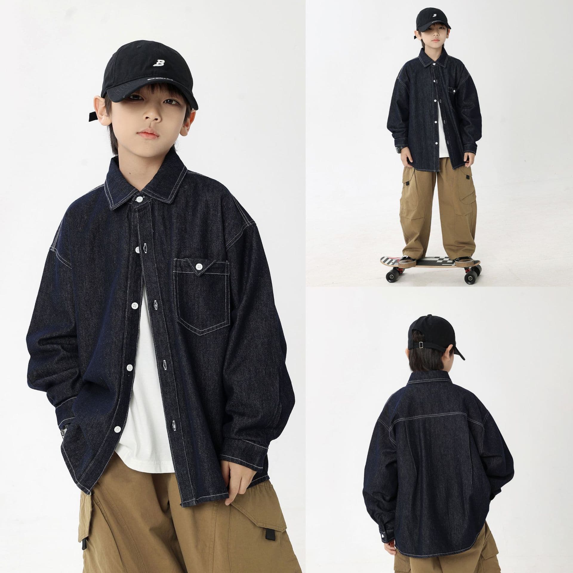 Boys' Shirt 2026 Fall New Arrival Kids Japanese Style Raw Denim Shirt Boys Baby Casual Turn-Down Collar Top Jacket Trendy