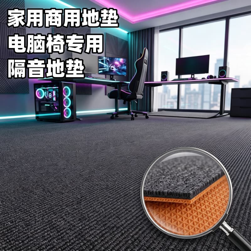 Thick Gaming Room TPE Floor Mat, Computer Chair Protector, Sound-Absorbing, Thick Soundproof Carpet, Stain-Resistant, Dirt-Proof Mat