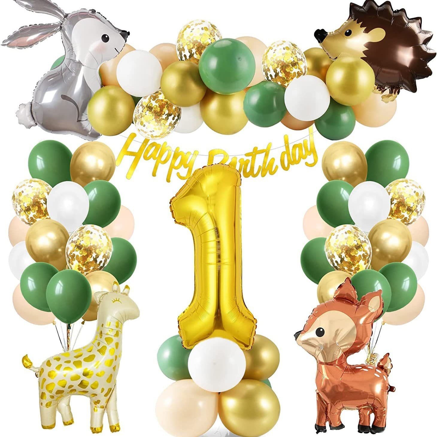 New Jungle Animal Theme Birthday Party Decoration Set Avocado Latex Deer Hedgehog Foil Balloon Set