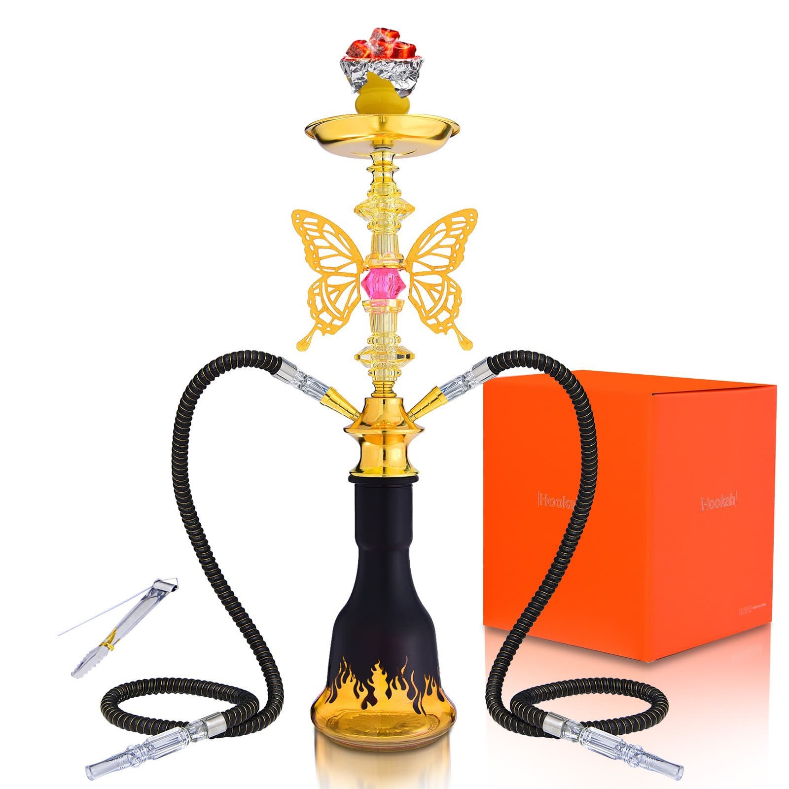 Cross-border Manufacturer Arabic Hookah Set New Medium Double Tube Single Tube Glass Pipe Bar Shisha