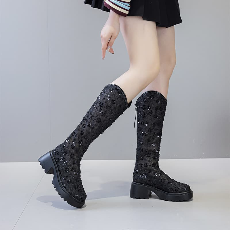 Thick-Soled Martin Boots Women 2026 Summer Style Breathable Hollow Mesh High-Top Boots Black Lace Over-the-Knee Rider Long Boots
