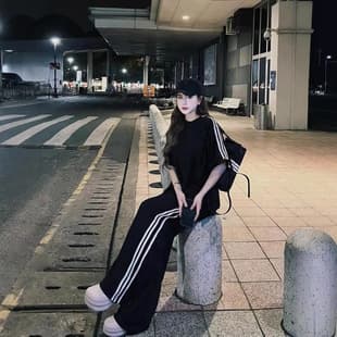 Streetwear Sportswear Set for Women Summer Student Korean Loose Fashion Short Sleeve Long Pants Casual Two-Piece Running Trend