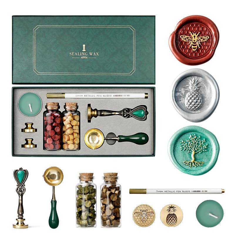 Factory Wholesale Fire Paint Seal Set Sealing Fire Paint Wax Grain Seal Head 3 Copper Head Sealing Wax Gift Box Complete Set