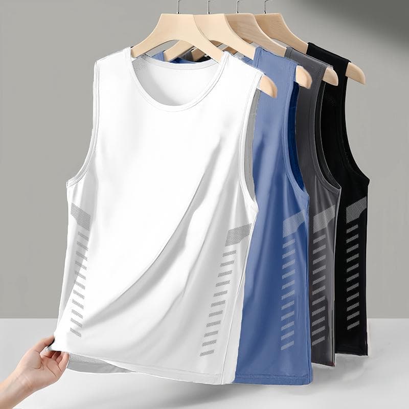 Men's Round Neck Sleeveless Vest Tank Top Ice Silk Summer Running Cooling Sports Vest Quick Dry Sleeveless T-Shirt