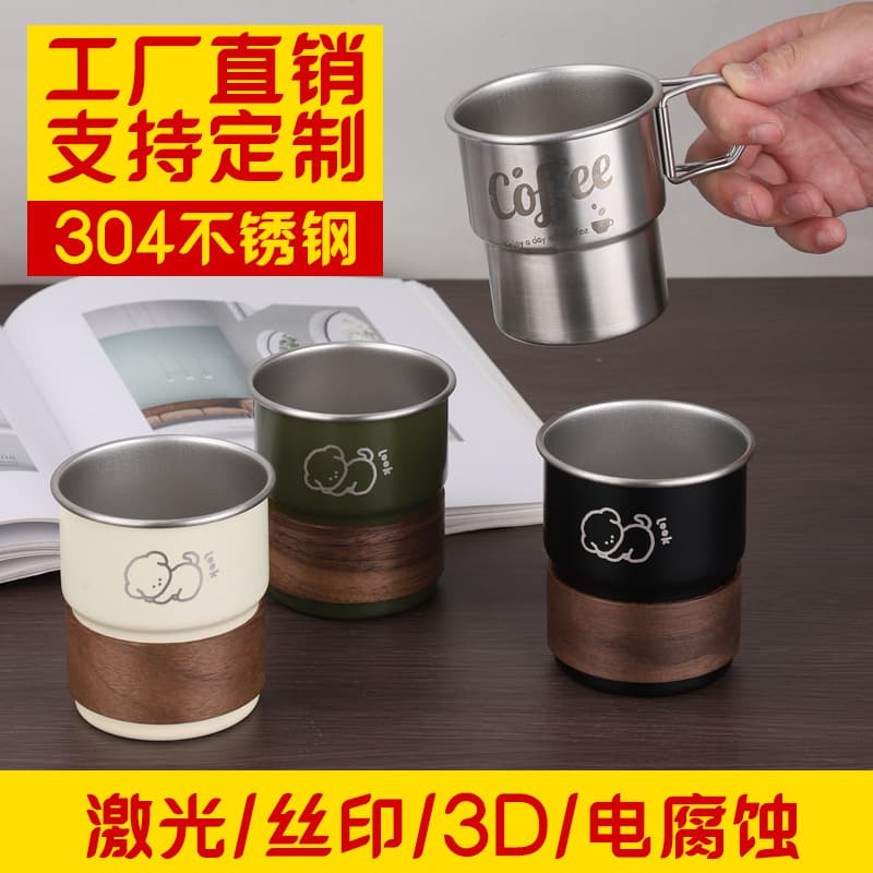 304 Stainless Steel Bamboo Joint Cup Ins Style Straw Double Drink Coffee Cup Store Anniversary Advertising Gift Water Cup Custom Logo