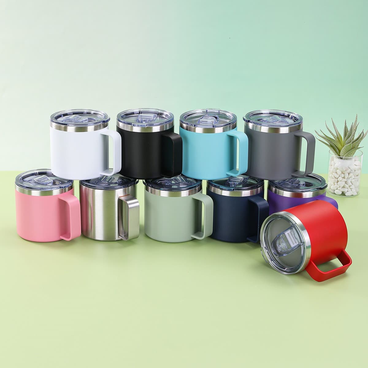 Cross-border Supply Mug 304 Stainless Steel Inner Layer Double Wall Vacuum Insulated 14oz American Office Cup with Handle