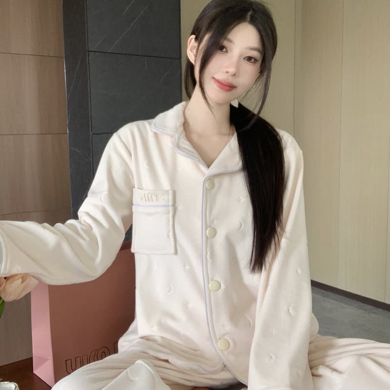 Aixin - 2025 Winter New Style Sea Island Velvet Embossed Miu Home Cardigan Set Thickened Casual Homewear.