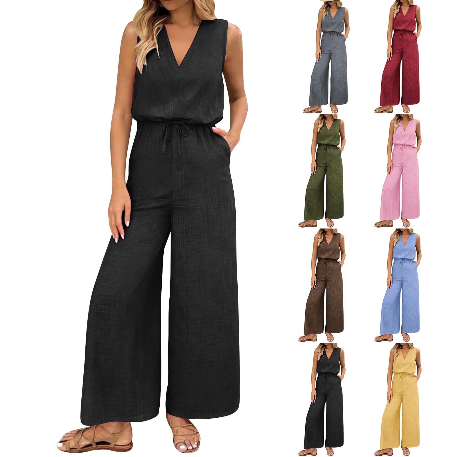 2026 Summer New European and American Cross-Border Trade Source Solid Color Woven Fashionable Sleeveless Long Pants Women's Jumpsuit