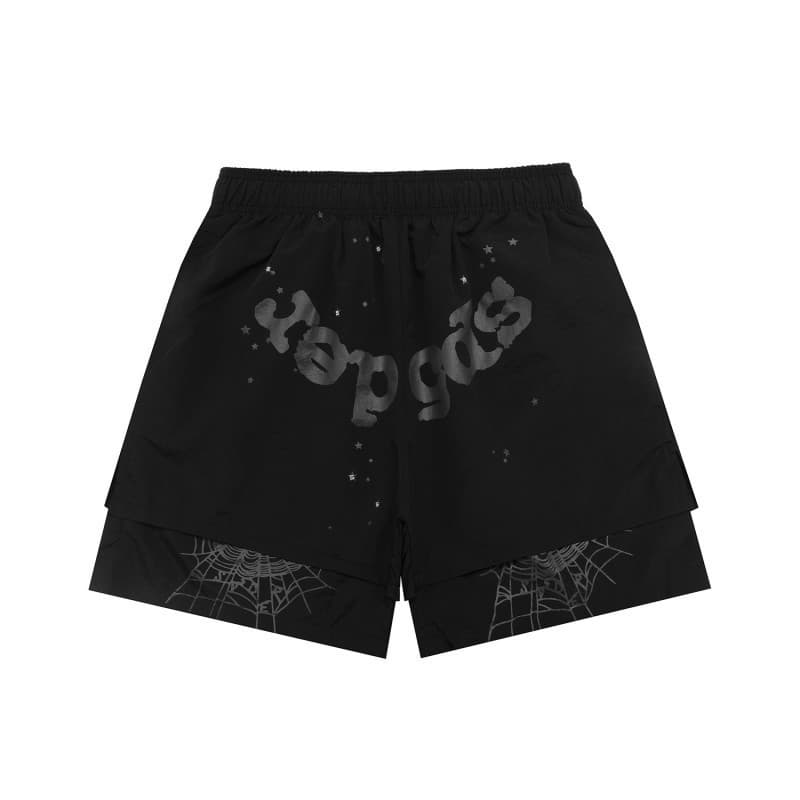 Sp5der Shorts Men's Sweatpants 555555 Rhinestone Letter Print European and American Streetwear Loose Five-Point Pants