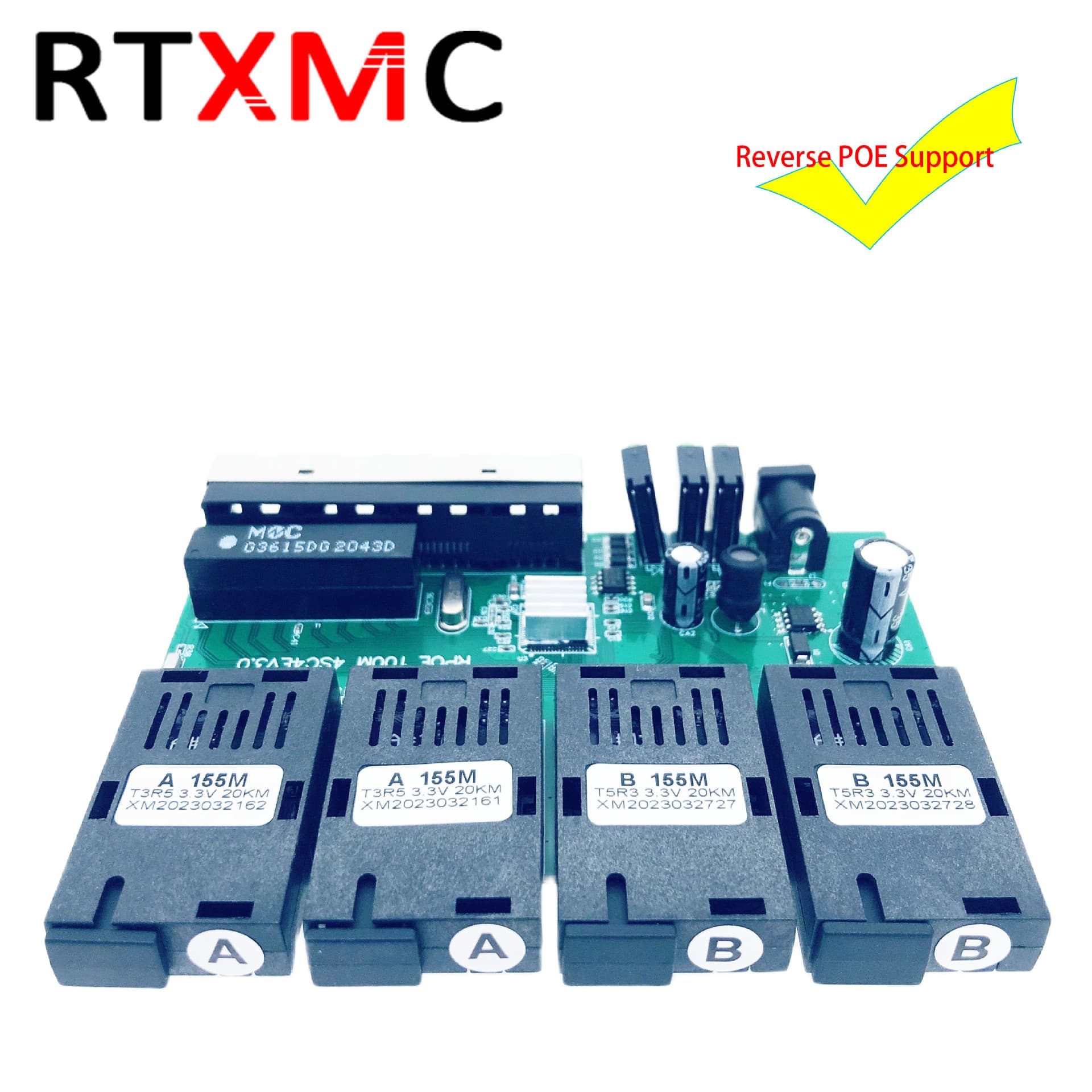 100M 4 Optical 4 Electrical Single Mode Single Fiber SC Fiber Optic Transceiver Switch 4 Optical 4 Electrical 20km PCBA Board