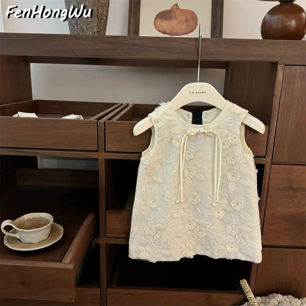 [Pink House] French Dress Summer Stylish Children's Blue Plaid Vest Dress Girl Sweet Princess Dress
