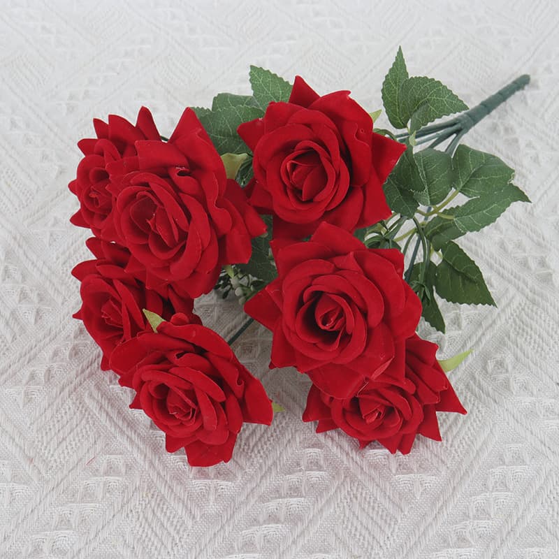 7-Head Velvet Corner Rose Artificial Flowers for Valentine's Day Wedding DIY Flower Wall Rose Waterfall Decoration Fake Flowers