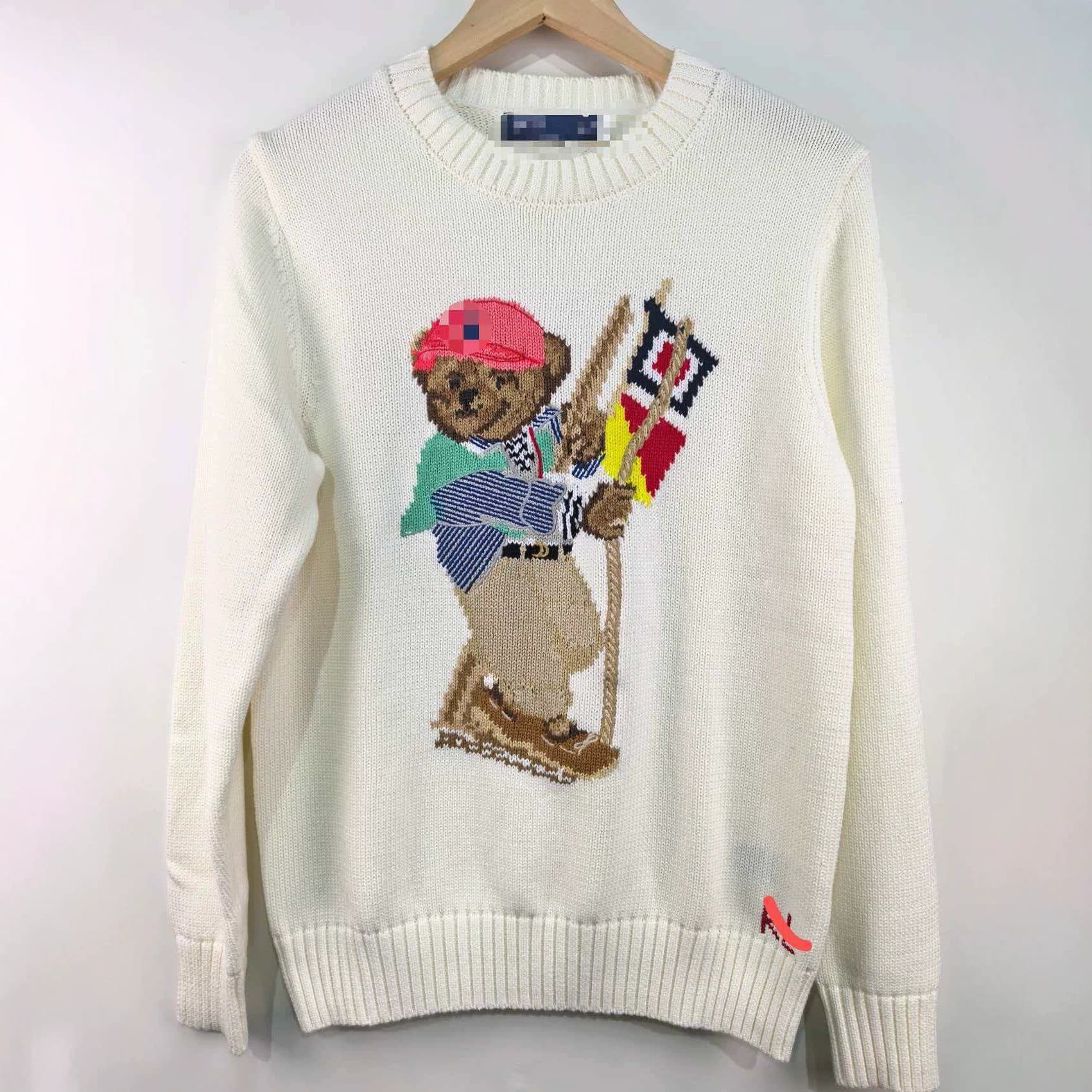 High Quality RL Bear Jacquard Knit Sweater for Women, Fall/Winter New Style, Round Neck, Pure Cotton Heavy Craft Cartoon Sweater, Versatile Casual