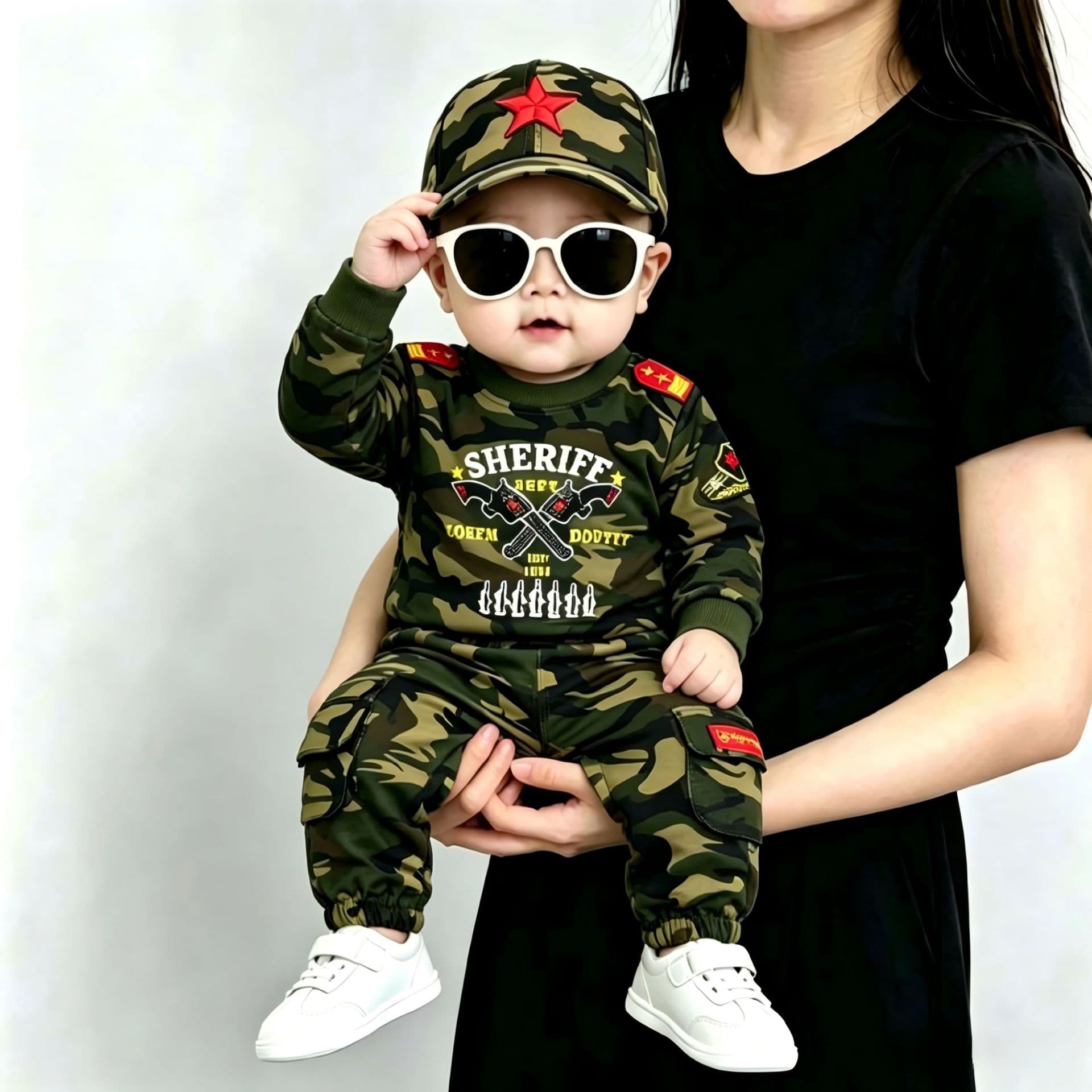 2026 New Boys' and Girls' Camouflage Two-Piece Set, Autumn Casual Military Training Style, Kids' Army-Themed Performance Costume