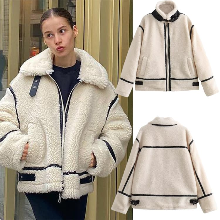 Cross-border European and American clothing wholesale autumn and winter new fur integrated lamb wool effect European and American women's jackets