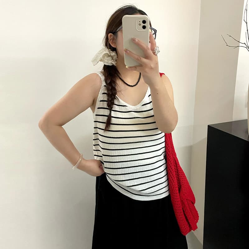 Plus Size Women's Casual Vest Top 2026 Summer Thin Knit Camisole for Heavy Set 25018