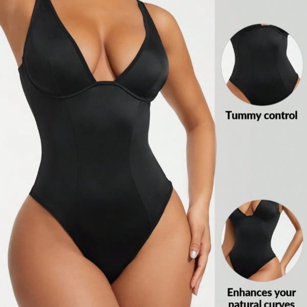 Cross-border Supply TEMU Shein Bodysuit European American Sexy Deep V Shapewear Bra Shapewear Base Layer Seamless Backless