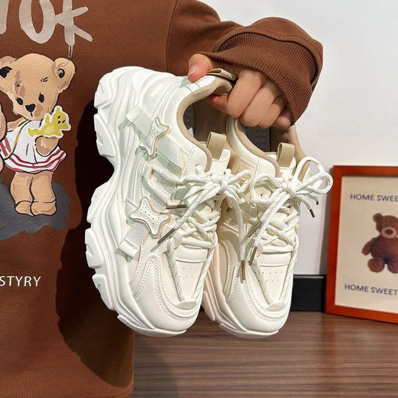 Campus Style Korean Leather Thick-Soled Height-Increasing Dad Shoes 2025 Autumn Versatile Lightweight Fashionable Sports and Casual Shoes for Women