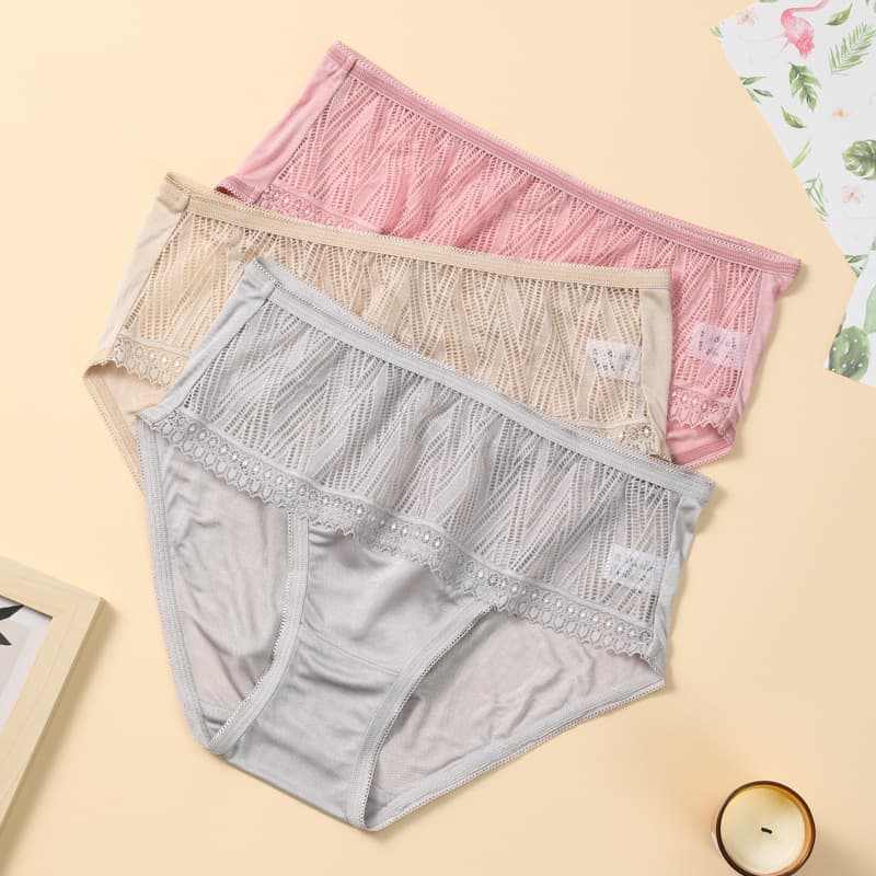 Silk Panties for Women Lace Sexy Mulberry Silk Bikini Mid-Rise Solid Color Shorts Breathable