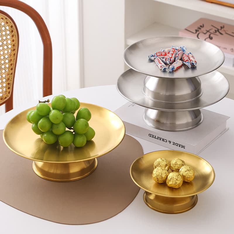 Stainless Steel Buddhist Offering Plate, Tall Pedestal Plate for Altar, Wealth-Attracting Offering Tray, Fruit Plate, Pastry Plate, Fruit Tray for Worship and Prayer