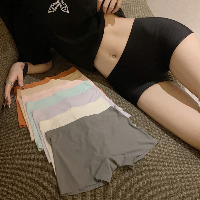 Summer Mid-Waist Safety Pants, Tummy Control Breathable Flat Hem Pants, Ice Silk Seamless Underwear, Anti-Peep Leggings, Women's Boxer Shorts
