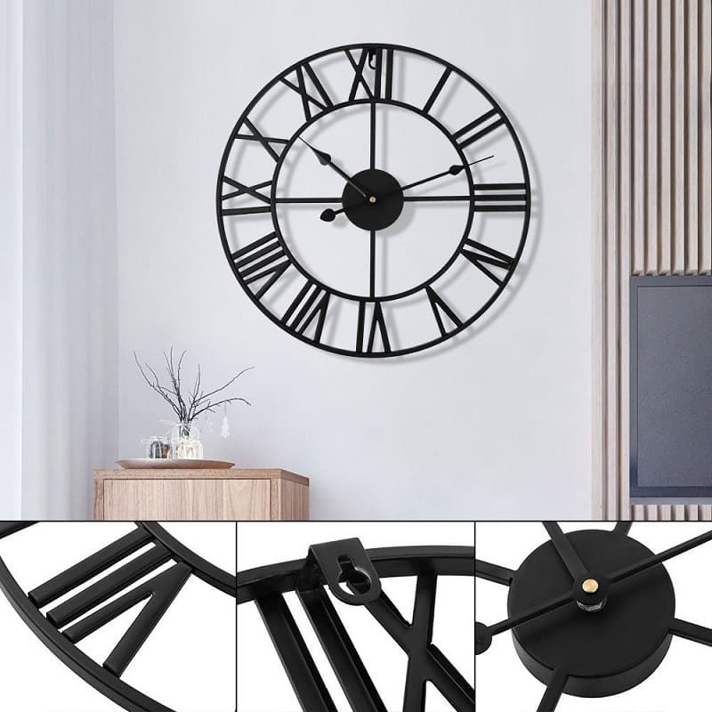 Vintage Iron Wall Clock for Home Living Room, Nordic Decorative Clock, Hot-Selling Roman Silent Clock Manufacturer for Cross-Border Sales
