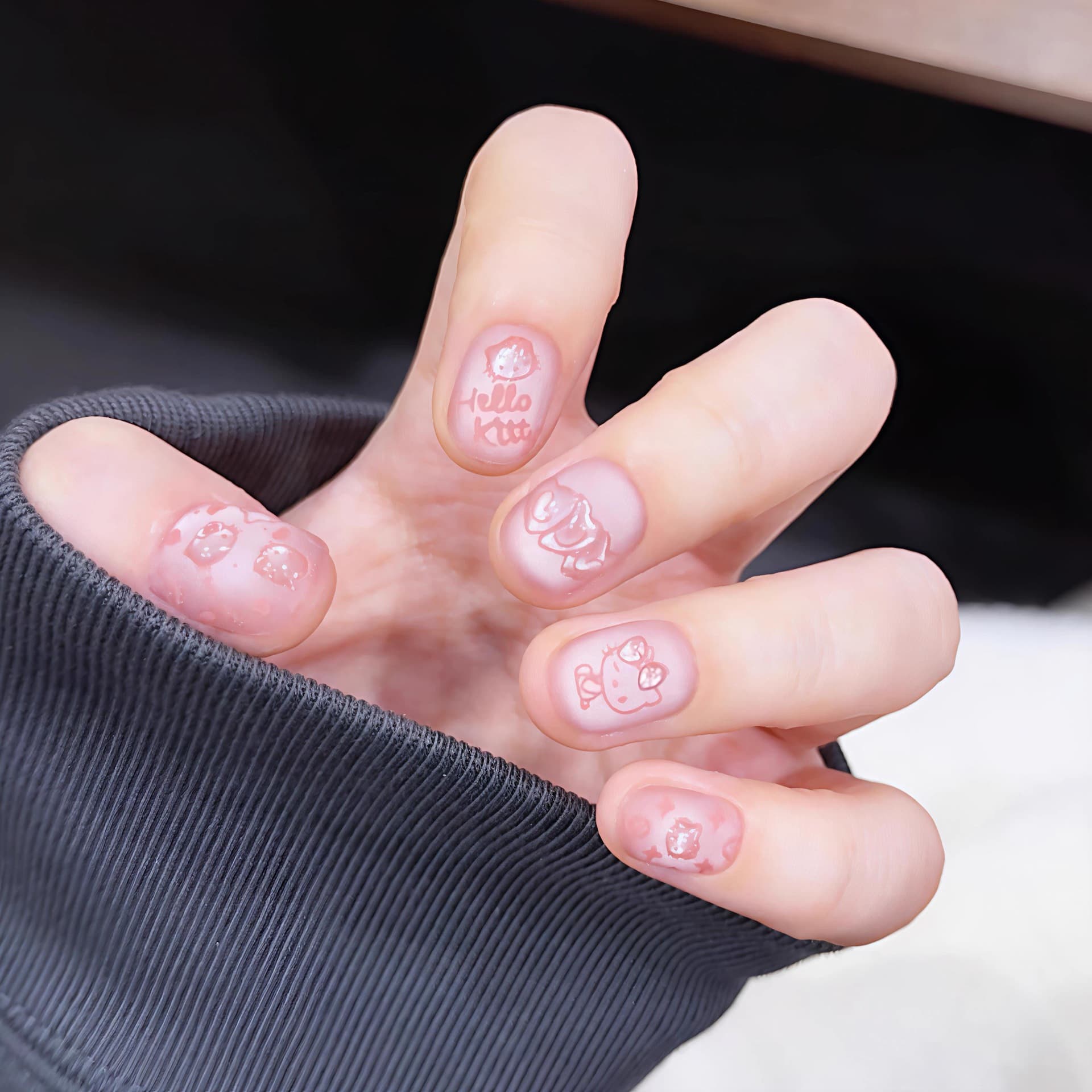 Cute Frosted Kitty Hand-Painted Cat Eye Press-On Nails 3D Trendy Girl Pink Cat Whitening Handmade Nail Art