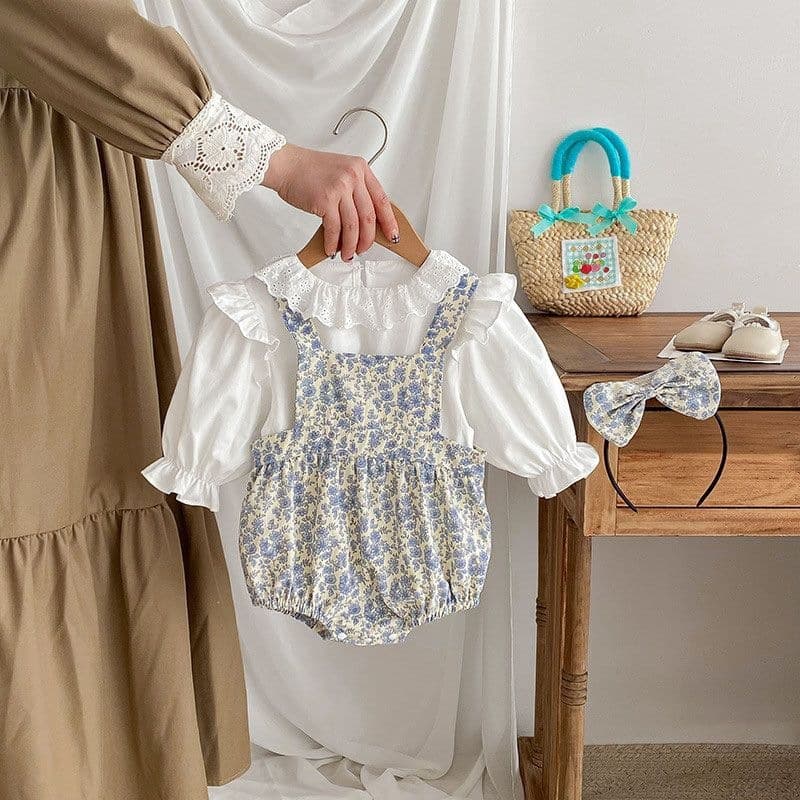 2024 Spring and Summer Baby Clothes Baby Girls Romper Clothes Floral Bag Fart Clothes Girls Korean Style Long Sleeve Sisters Clothes Spring Style
