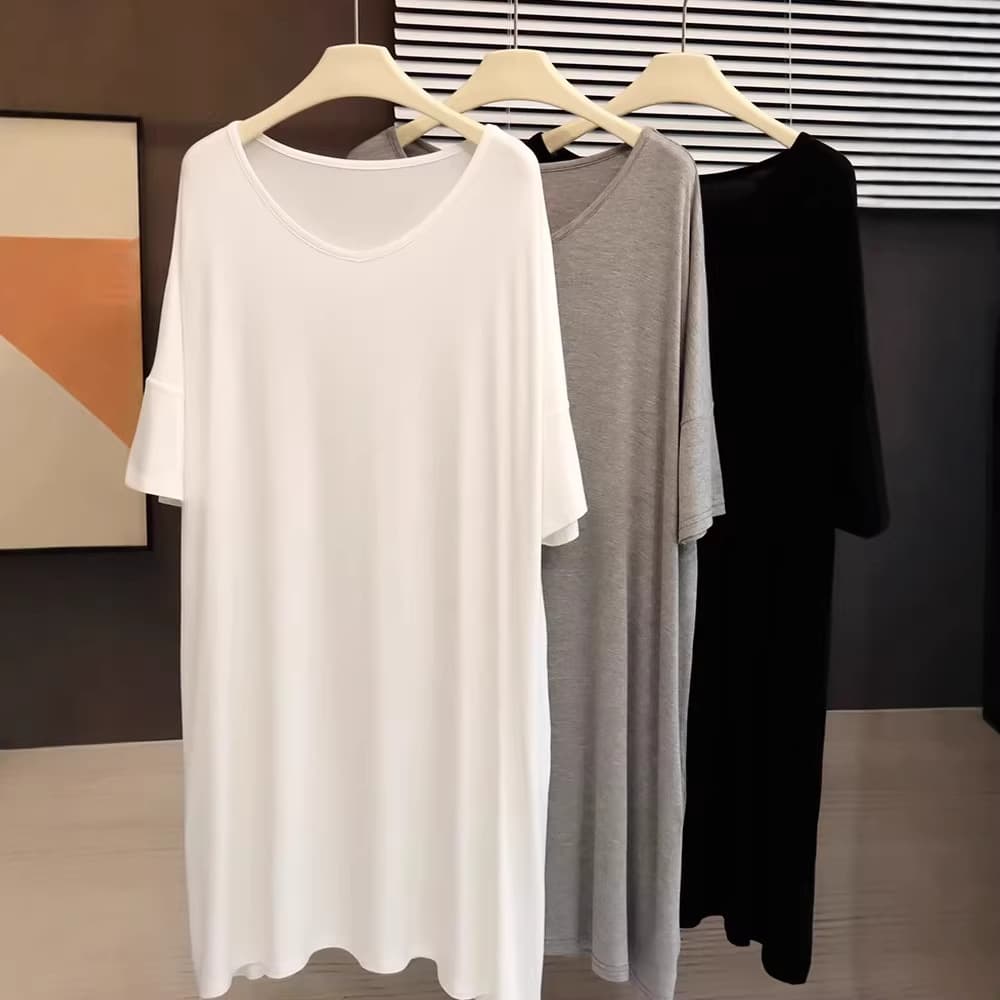 Soft and Comfortable Modal Short Sleeve T-Shirt Dress for Women, Summer Thin Loose Mid-Length Homewear Sleep Dress