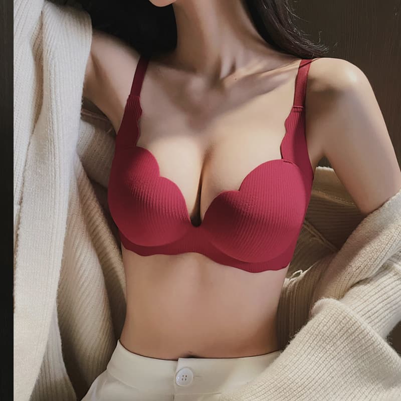 Zodiac Year Red Underwear Women Small Chest Gather Enhance Thickened Simple Wireless Side Boob Control Anti-Sagging Bra