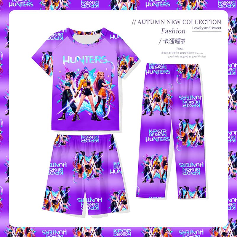 Girl Group Kids Pajamas 3-Piece Set 2026 New Summer Boys Short Sleeve T-Shirt and Shorts Thin Fabric Homewear for Older Children