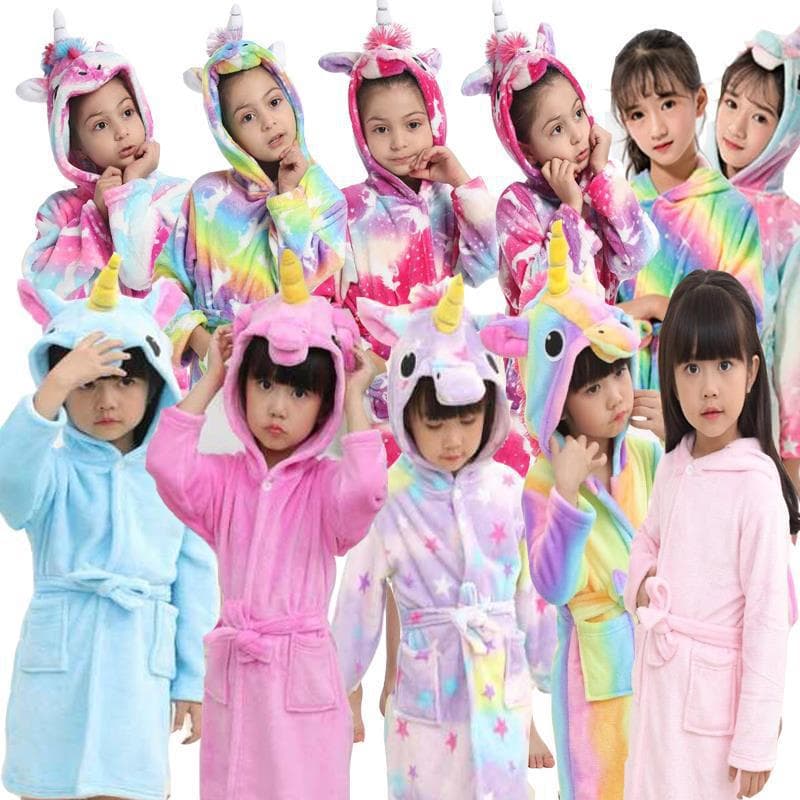 Rainbow Tianma Plus Size Kids Bathrobe Flannel Cartoon Couple Homewear Sleep Robe Animal Starry Sky Cute