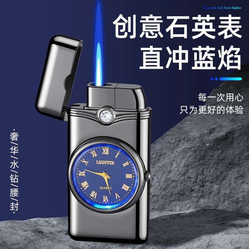 HF620 Diamond-Studded Watch Direct-Flame Blue Flame Metal Windproof Lighter with Light, Wholesale Gift