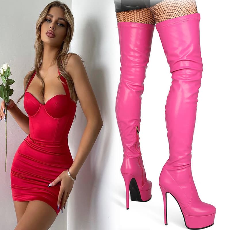 European and American round toe, thin heel, ultra-high heel, slim fit, waterproof platform, plus size, stretch over-the-knee boots, runway fashion women's boots