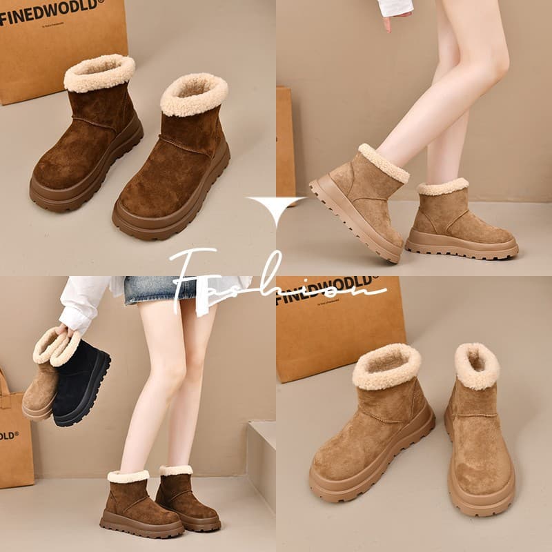 Platform Snow Boots Women 2025 New Fleece-Lined Extra Warm Cotton Shoes Retro Plus Size Ins Trend Short Barrel Loafers
