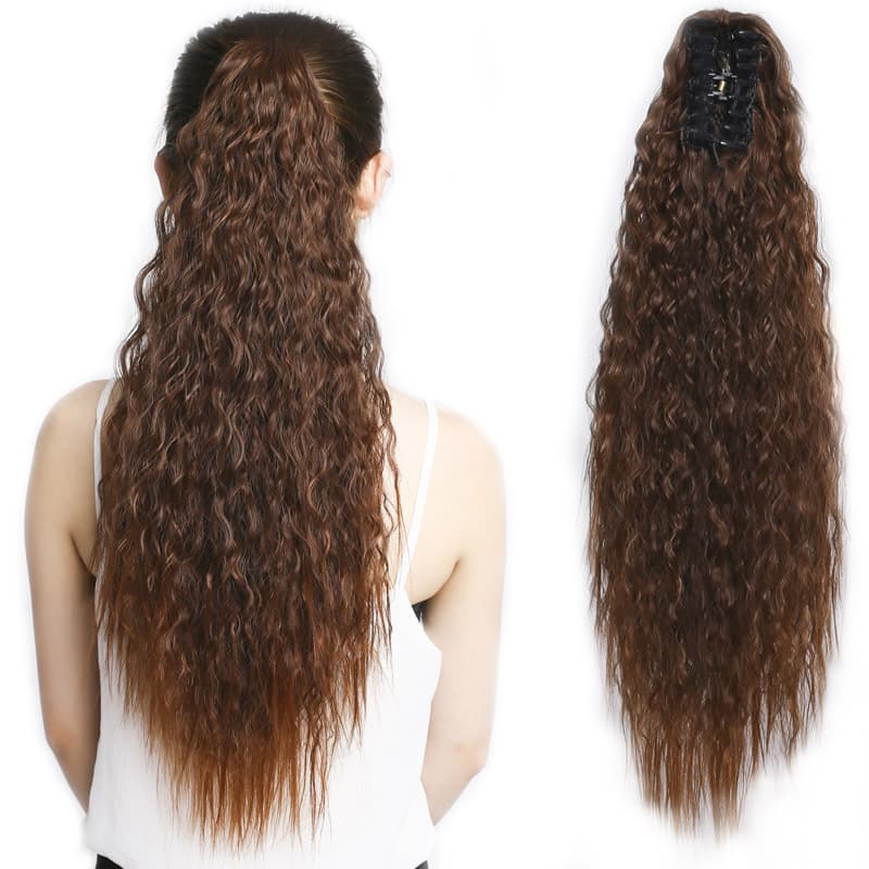 Wig for Women with Cornrows, Ponytail, Long Curly Hair, Corn Perm, Fluffy Fireworks Perm, Tie-On Clip-On Ponytail, Double Ponytail
