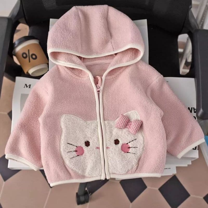 Baby girl coat autumn and winter new style children's clothes plus velvet warm tops fashionable hoodies for going out