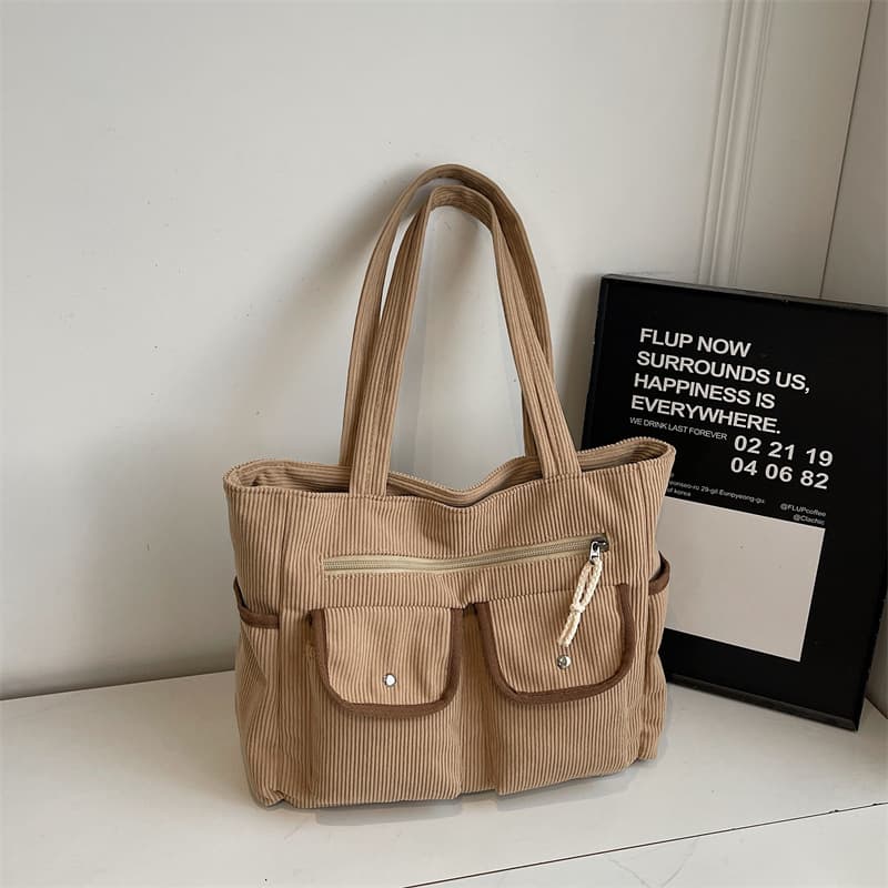 2025 new corduroy cross-border foreign trade popular handbag autumn and winter multi-pocket practical large-capacity shoulder tote bag