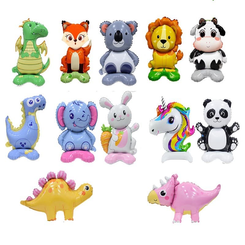 Small Base Standing Animal Balloons - Fox, Lion, Stegosaurus, Koala, Forest Theme Kids Birthday Party Decorations