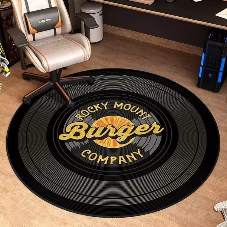 Black record carpet round bedroom carpet e-sports room boy desk computer swivel chair floor mat soundproof and non-slip
