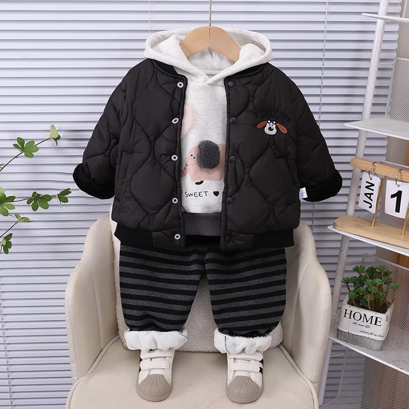 Boys' Winter Set 2026 New Style, Stylish Thickened Cotton Warm 3-Piece Set, Fall/Winter Fleece-Lined Thickened Clothes