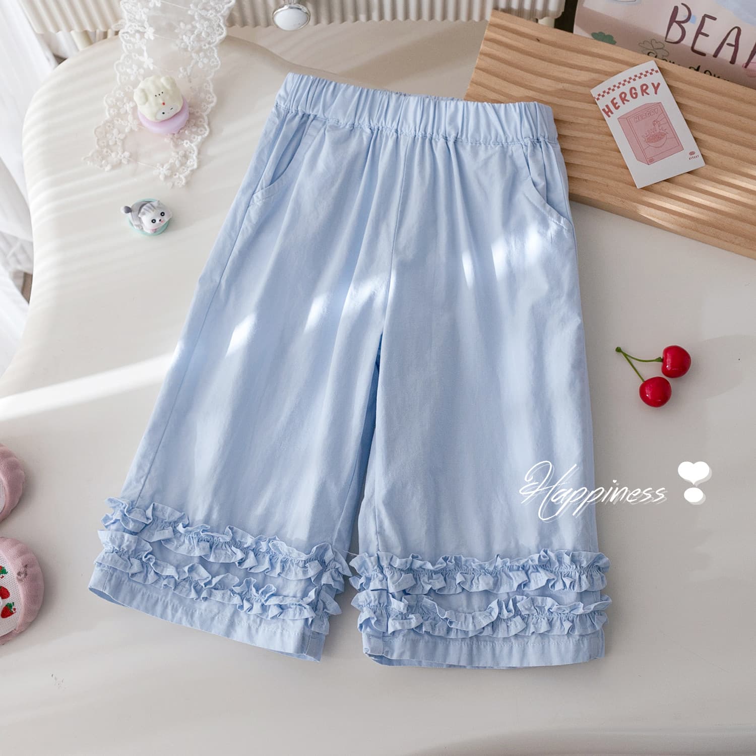 Girls Summer Casual Pants 2026 Korean Style Fashionable Lace Wide Leg Pants Baby Summer Clothes Versatile Nine-Point Pants
