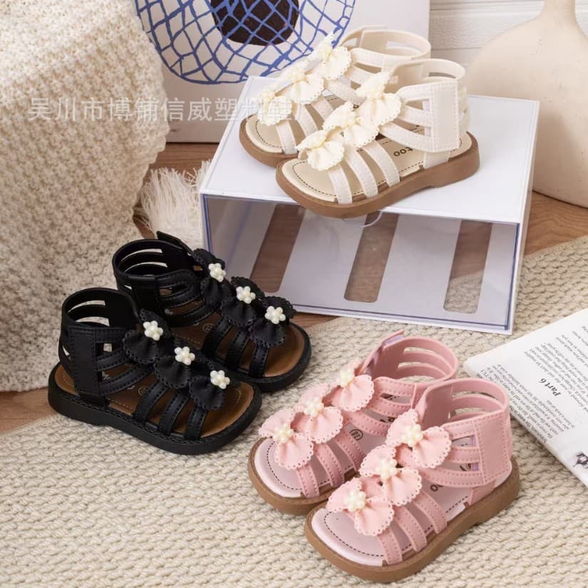 2026 Girls Sandals New Summer Soft Sole Bow Pearl Princess Korean Style Fashion Beach Sandals Wholesale