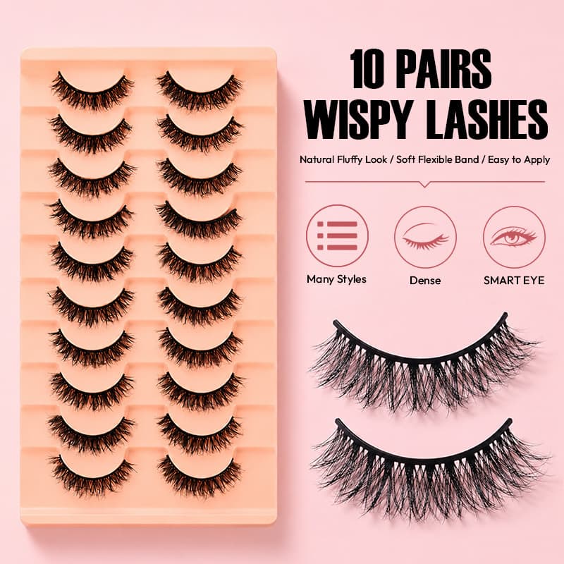 EU/US 10-Pair Dense False Eyelashes, Thick Crossed Eyelashes, 1 Full Strip Natural Volume