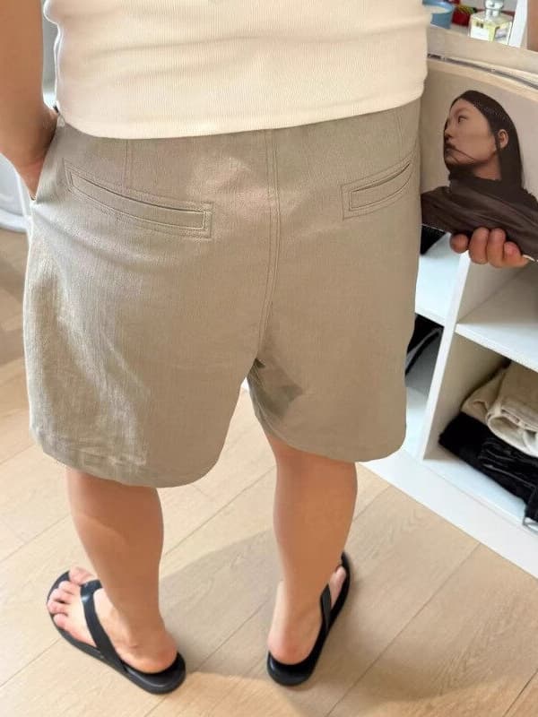 Old Money Style White Cotton-Linen Blend Shorts for Men, Summer Thin, Breathable, Loose Straight-Leg Five-Point Mid-Length Shorts