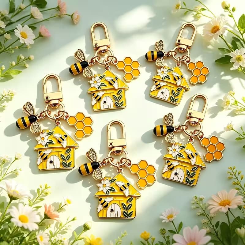 Creative new forest pastoral cute honey house pendant keychain bag charm enamel alloy key chain