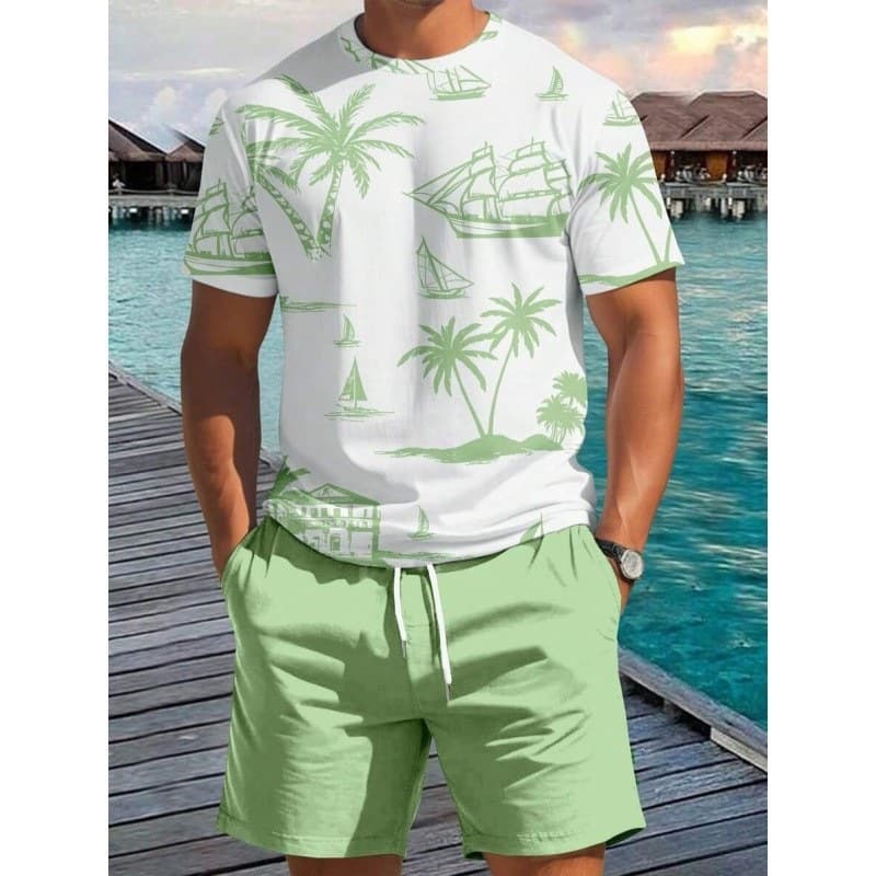 2025 Cross-Border Best-Selling Set Fashion Short Sleeve T-Shirt and Pants Loose Men's 3D Digital Print