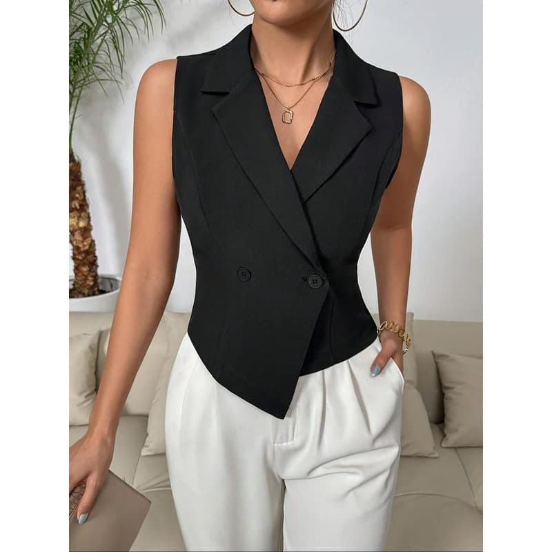 P 19896 Black Blazer Sleeveless Outer Vest
