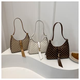 Diamond Pattern Monogram Bag for Women 2024 Spring/Summer New Trendy Retro French Underarm Bag Simple Korean Style Single Shoulder Bag